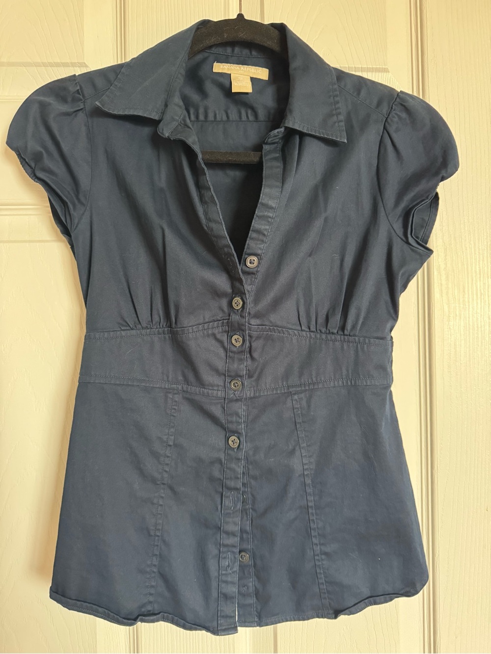 Banana Republic Dark Blue Short Sleeve Cotton Button-Down Shirt